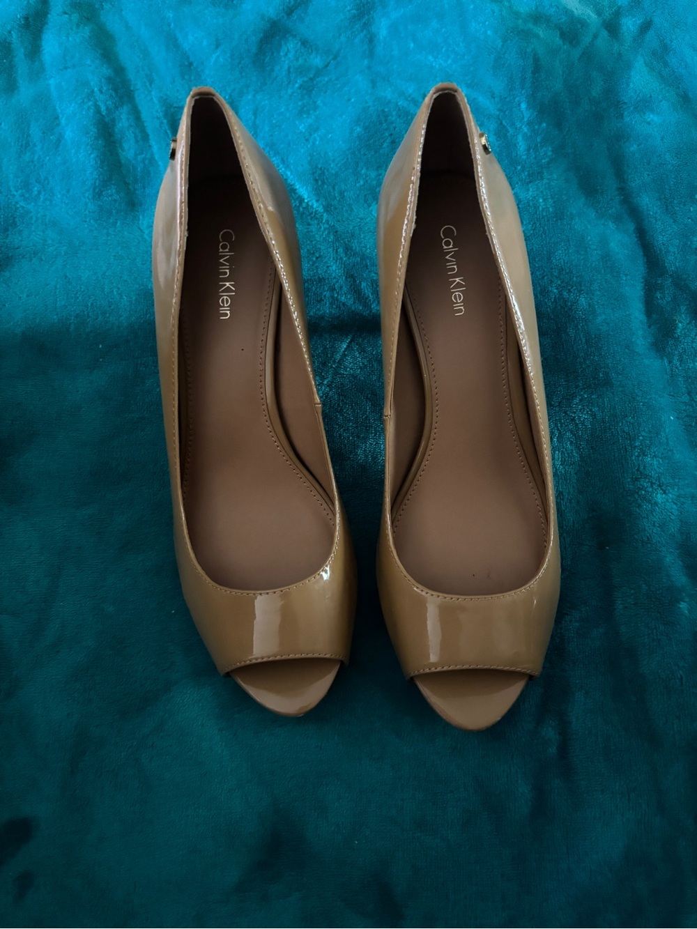 Calvin Klein Women's Nude Patent Peep-Toe Heels